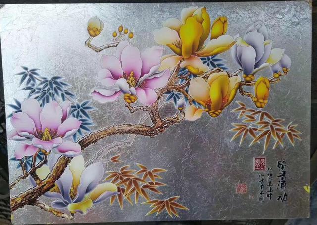 銀箔，銀底彩繪